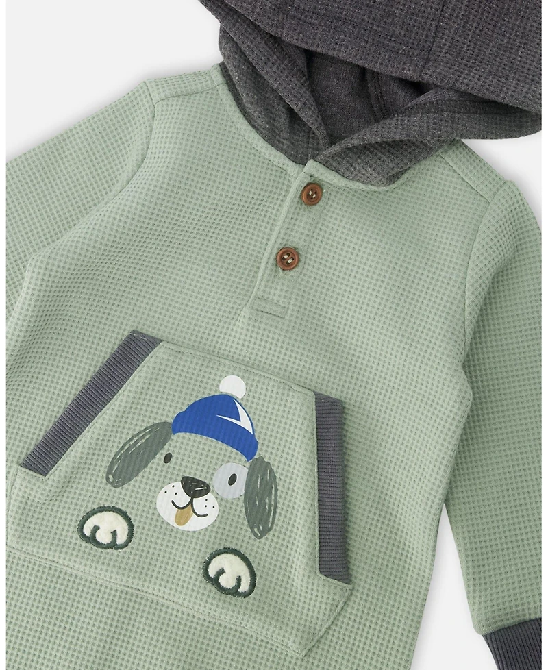 Deux par Deux Baby Boys One-Piece Waffle Romper with Pocket Jade Green
