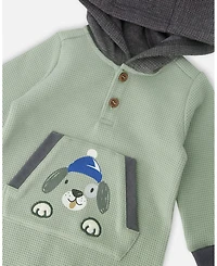 Deux par Deux Baby Boys One-Piece Waffle Romper with Pocket Jade Green