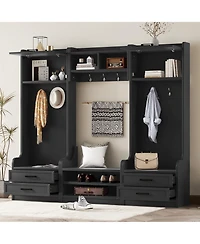 4-in-1 Detachable Hall Tree with Storage and 7 Hooks, Multiple Functions Hallway Coat Rack Drawers Cabinet, Shoe Bench
