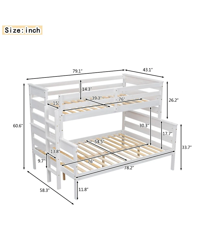 Wood Twin over Full Bunk Bed with Ladder