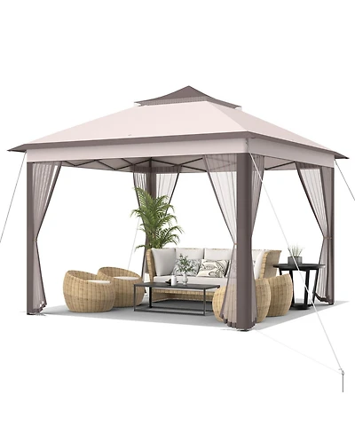 Gymax 11 x 11 ft Pop up Gazebo 2-Tier Patio Canopy Tent Shelter w/ Carrying Bag