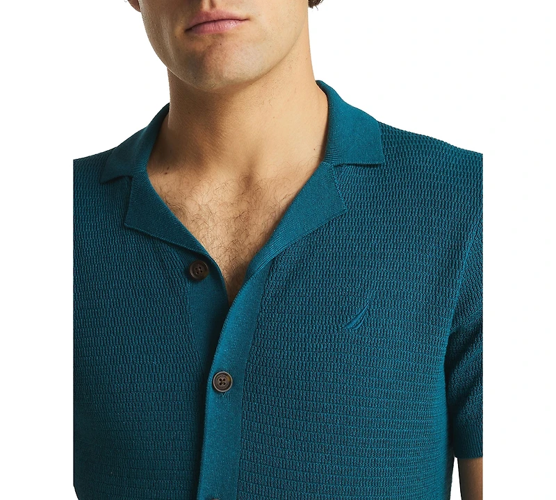 Nautica Men's Short Sleeve Button-Front Camp Sweater