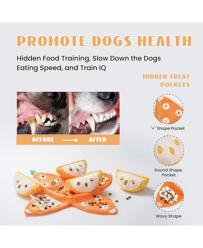 Nocciola 5-in-1 Orange Dog Enrichment Toys, 4 Orange Slices with a Peel Snuffle Mat for Treats Hunting Fun