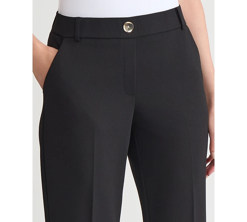 Kasper Women's Mid-Rise Faux-Fly Straight Pants, Regular & Petite