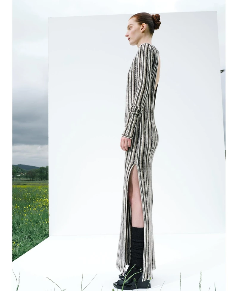 Labeca London Us Women's Juniper Backless Striped Wool Maxi Dress - S / Black