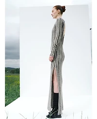 Labeca London Us Women's Juniper Backless Striped Wool Maxi Dress - S / Black
