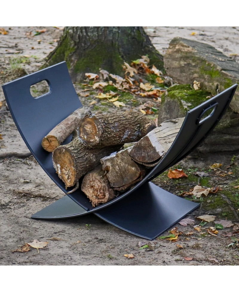 Small Powder-Coated Steel Outdoor Firewood Log Rack - 30" - Black