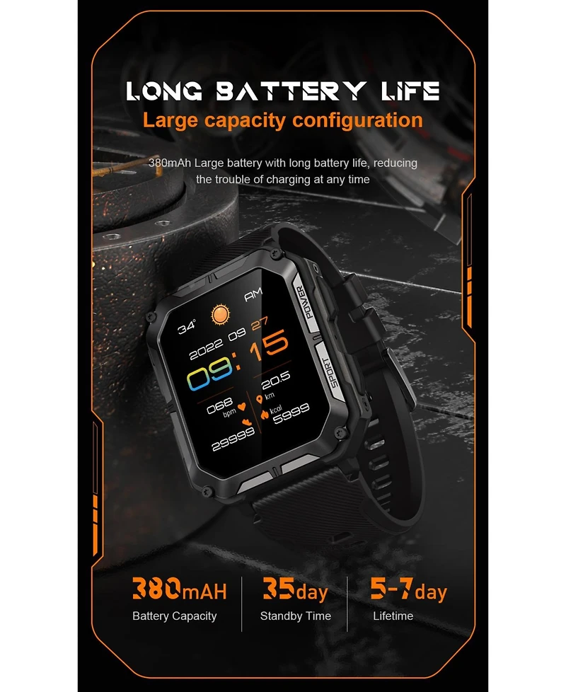 Ruxing Smart 1.83'' Bluetooth Call Heart Rate Monitoring Information Push Bracelet Outdoor Sports for Women Men -Orange