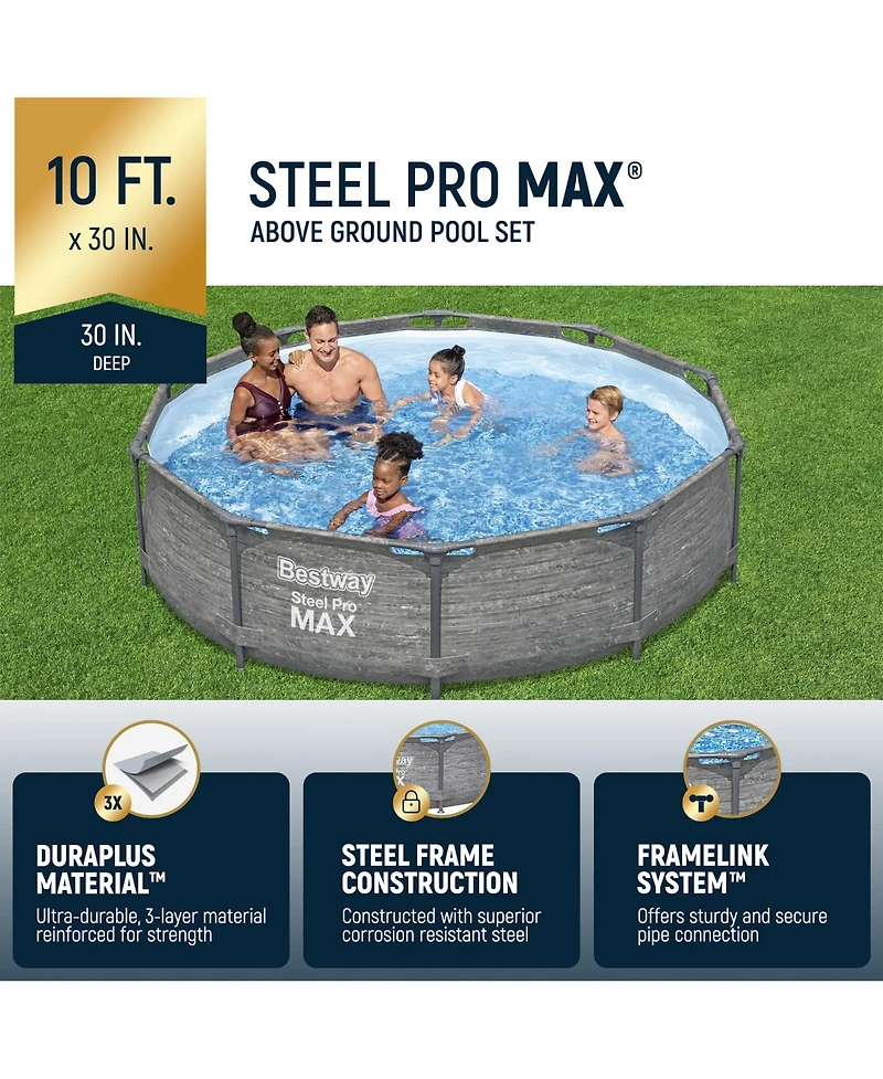 Bestway Steel Pro Max 10' x 30" Above Ground Outdoor Swimming Pool Set, Gray