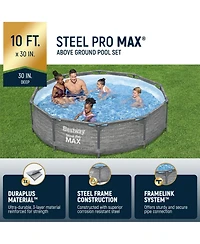 Bestway Steel Pro Max 10' x 30" Above Ground Outdoor Swimming Pool Set, Gray