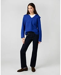 WeWoreWhat Women's Collar V Neck Sweater