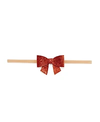 Sweet Wink Baby Girl's Red Glitter Bow Baby Headband