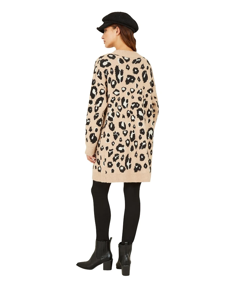 Yumi Women's leopard print Intarsia Long Cardigan