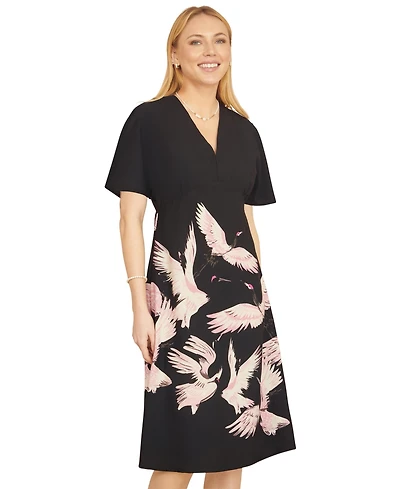 Yumi Women's Crane Print Kimono Dress