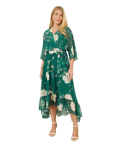 Yumi Women's Mesh Bird And Floral Print Midi Dress