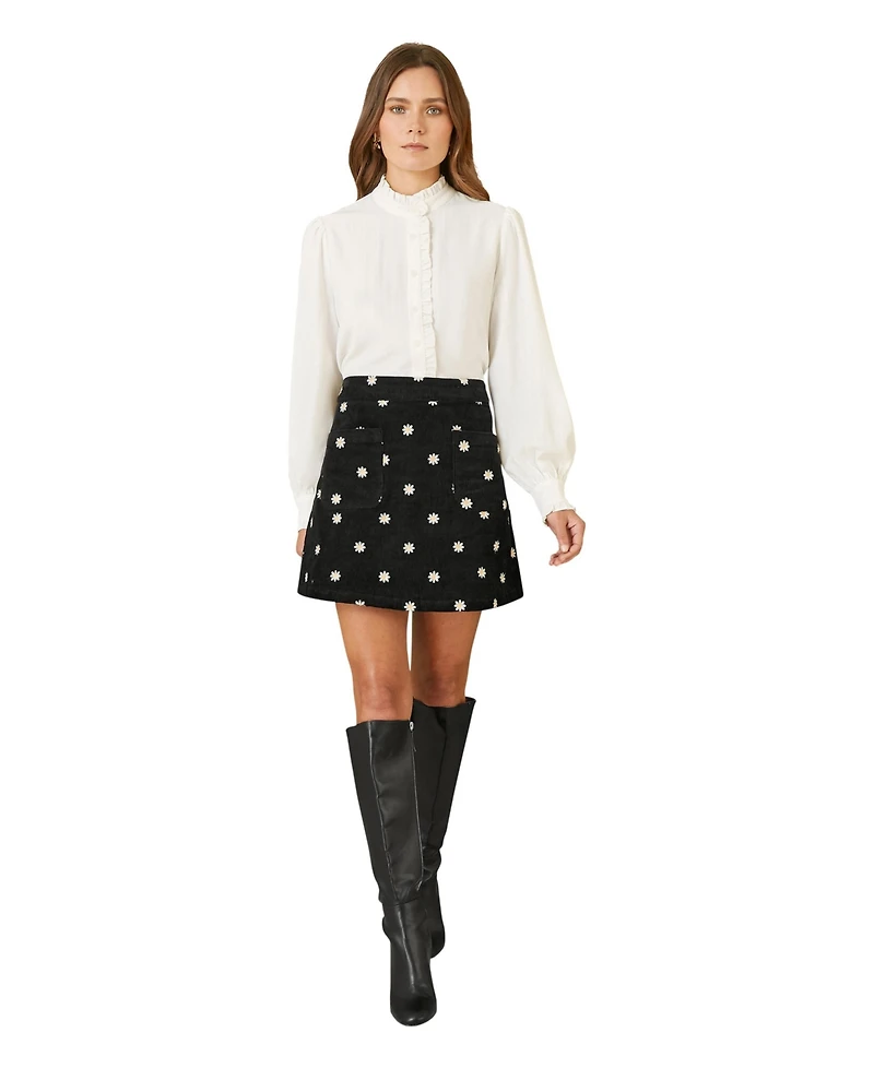 Yumi Women's Corduroy Daisy Mini Skirt