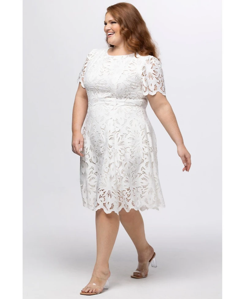 Celebrations by Sydney's Closet Women's Lace Little White Party Dress with Cap Sleeve