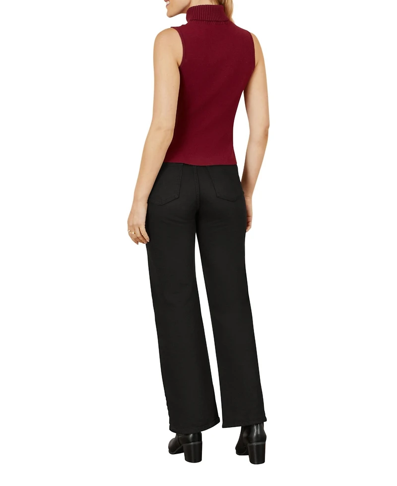 Yumi Women's High Neck Knitted Sleeveless Sweater