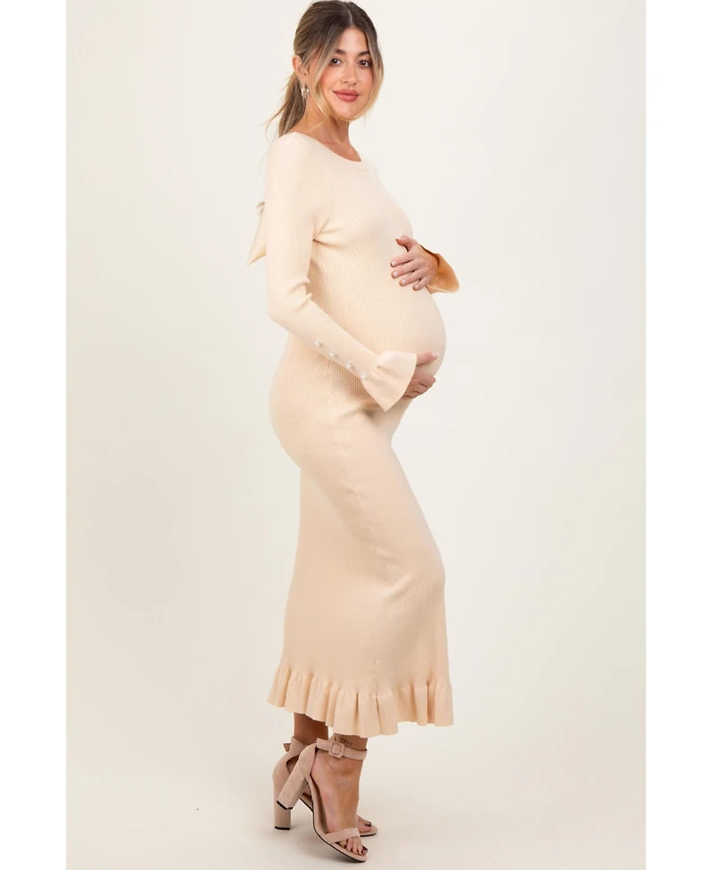 Pinkblush Black Ribbed Knit Bow Back Maternity Maxi Dress