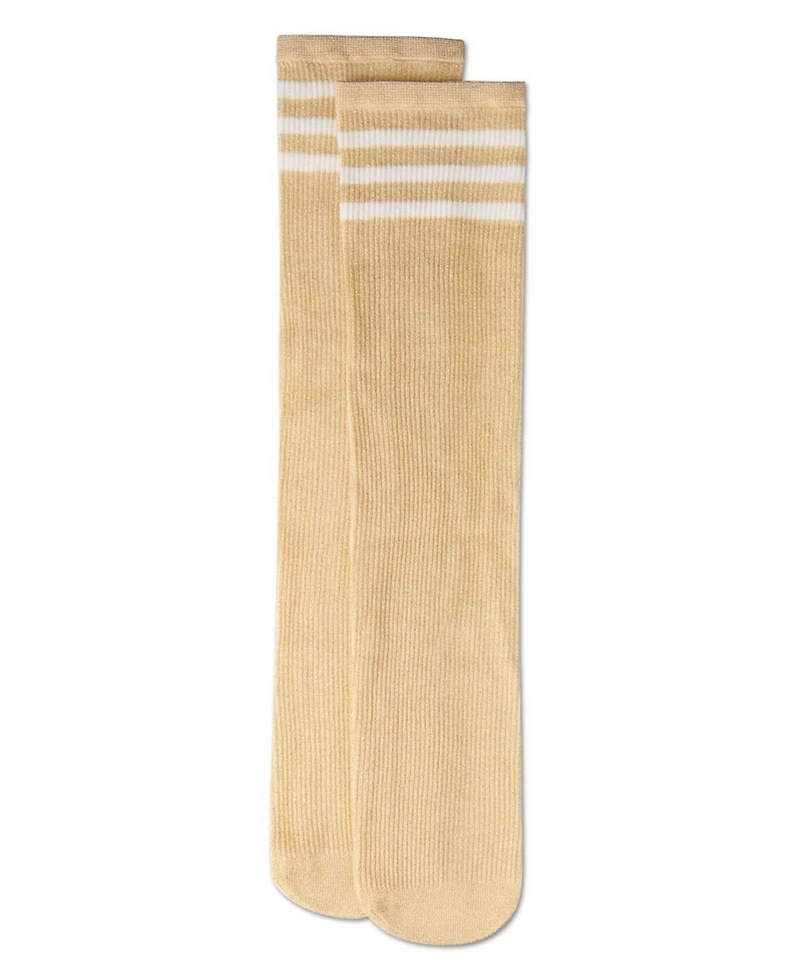 MeMoi Women's Shimmery Sporty Stripe Crew Sock