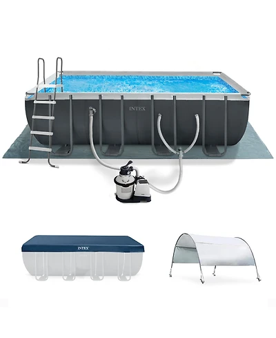 Intex 18Ft x 52In Ultra Xtr Rectangular Frame Swimming Pool Kit w/Pump & Canopy