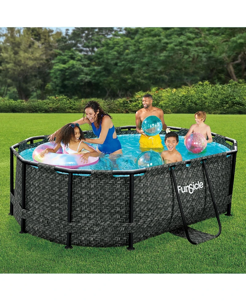 Funsicle Oasis 9'10" x 6'7" Oval Above Ground Swimming Pool, Dark Herringbone