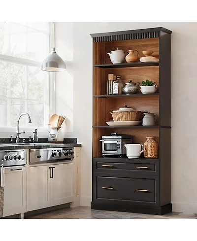 Tribesigns 5-Shelf Kitchen Pantry Cabinet with Drawers, 72" Tall Freestanding Pantry Organizer,5-Shelf Bookcase