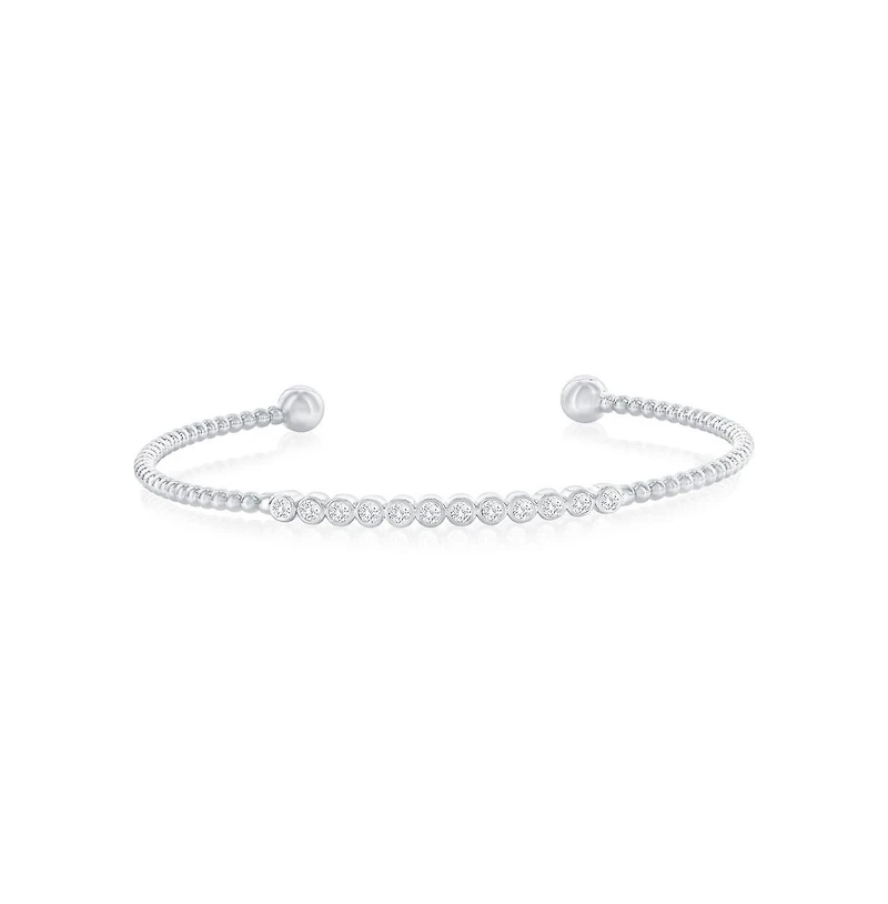 Sterling Silver, Round Bezel-Set Cz Beaded Bangle