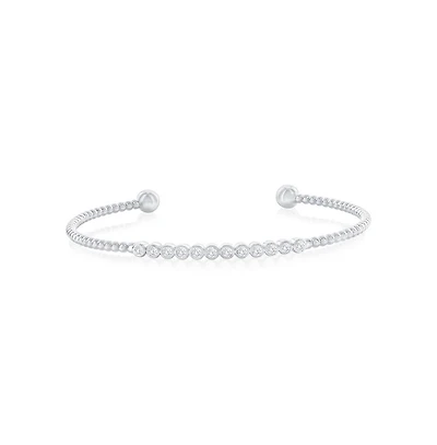 Sterling Silver, Round Bezel-Set Cz Beaded Bangle
