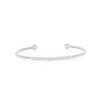 Sterling Silver, Round Bezel-Set Cz Beaded Bangle
