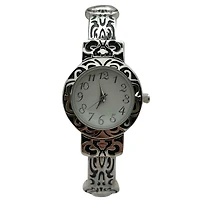 Olivia Pratt Elegant Metallic and Detailed Round Face Bangle Women Watch, Silver