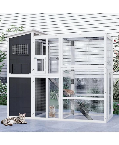 Aecojoy Large 4 Tiers Catio Outdoor Cat Enclosure with Weatherproof Roof