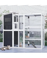 Aecojoy Large 4 Tiers Catio Outdoor Cat Enclosure with Weatherproof Roof