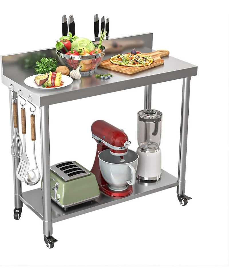 Aecojoy Stainless Steel Table with Backsplash 48"x18" Prep Tables for Commercial Kitchen