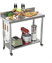 Aecojoy Stainless Steel Table with Backsplash 48"x18" Prep Tables for Commercial Kitchen
