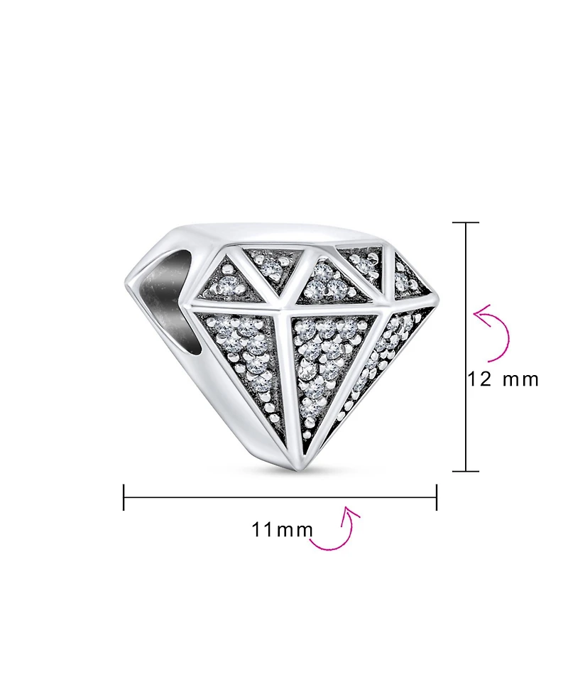 Bling Jewelry 3D Sparkling Shape Charm Bead Pave Cz .925 Sterling Silver Fits European Bracelet