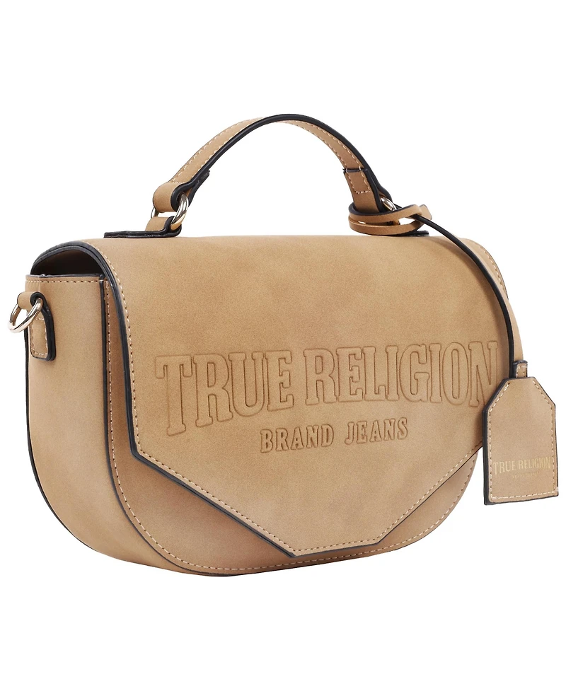 True Religion Trapunto Logo Suede Flap Crossbody