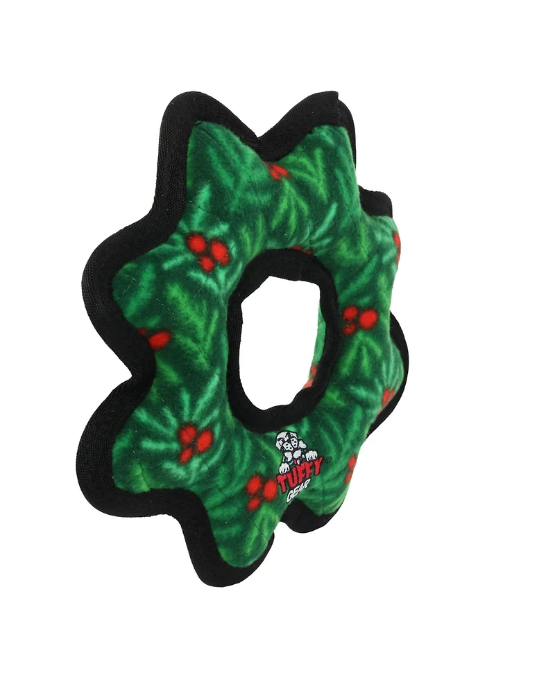 Tuffy Holiday Medium Gear Ring Wreath 2 Pack, Durable Plush Squeaky Dog Toy