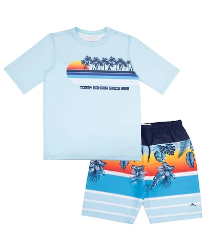 Tommy Bahama Little Boys Rash Guard and Swim Trunks 2-Piece Swimsuit Set
