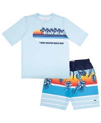 Tommy Bahama Little Boys Rash Guard and Swim Trunks 2-Piece Swimsuit Set