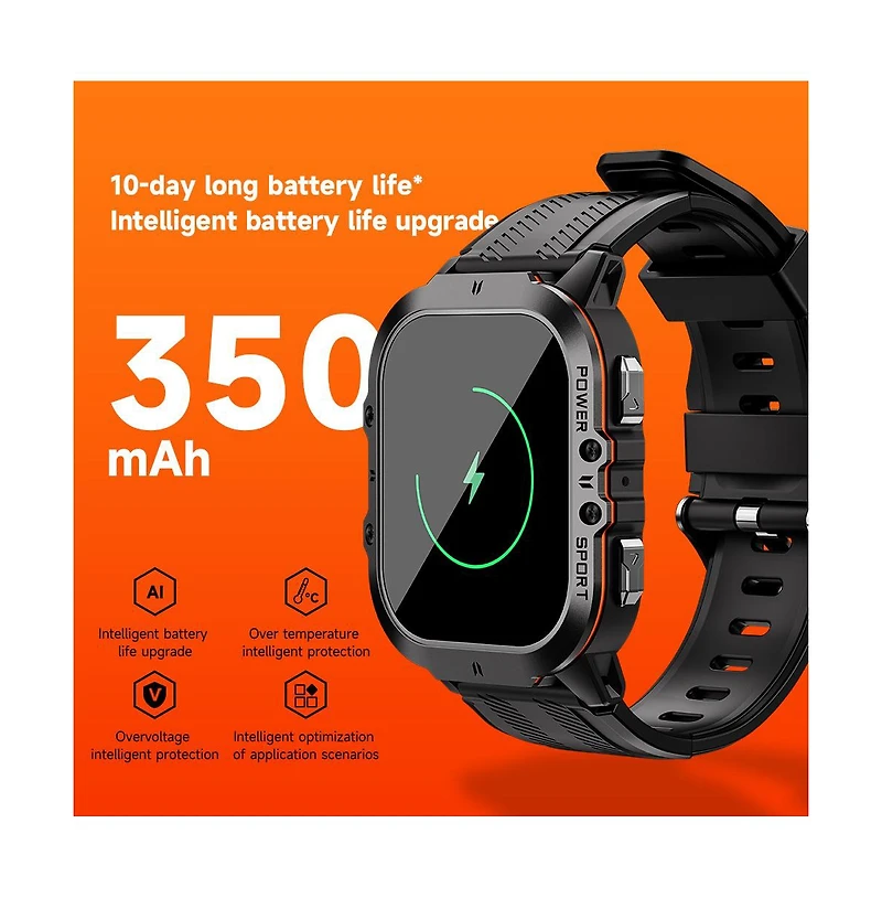 Ruxing Smart 1.96'' Amoled Hd Large Screen Smart Watch For Men With Movement Call, Heart rate Blood oxygen Blood pressure monitoring, 1ATM