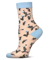 MeMoi Women's Flowing Floral Sheer Crew Socks