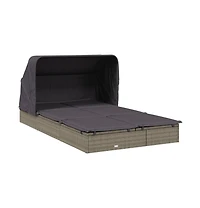 Sunbed Grey Pe Rattan, Powder-Coated Steel Double Foldable