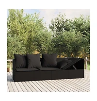 Outdoor Lounge Bed Black Pe Rattan Large Adjustable Armrests