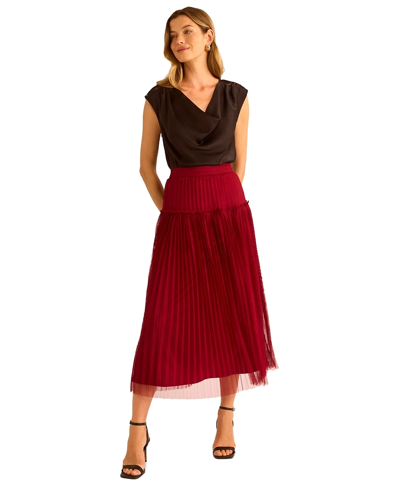 Vince Camuto Women's Pleated Pull On Midi Skirt