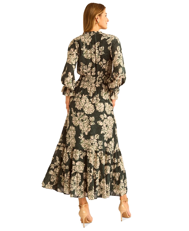Vince Camuto Women's Long-Sleeve Smocked-Waist Tiered Dress