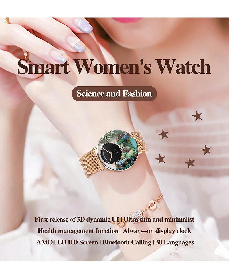 Ruxing Smart 1.32'' Full Touch Screen Smart Watch for Women Bluetooth call, Health Monitoring, Sports multifunctional -Gold