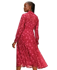 Isaac Mizrahi Women's Tie Neck Pleated Button Front Dress