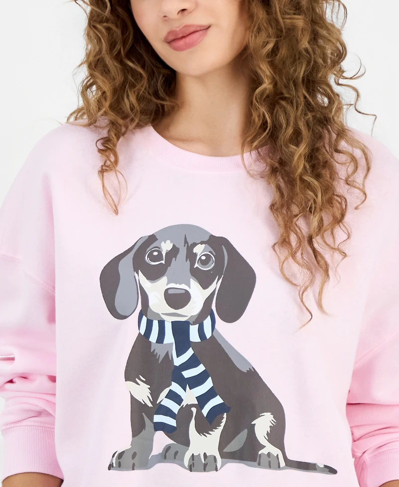 Grayson Threads, The Label Juniors' Dachshund Fleece Crewneck Sweatshirt