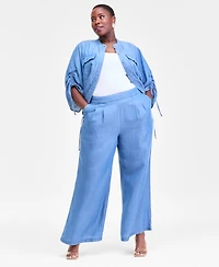 I.n.c. International Concepts Plus Pull-On Wide-Leg Chambray Pants, Macy's Exclusive